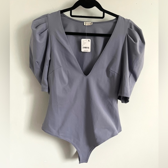 🌻🆕FREE PEOPLE Va Va Voop Duo Bodysuit Silver Blues-Size Medium - Picture 8 of 11